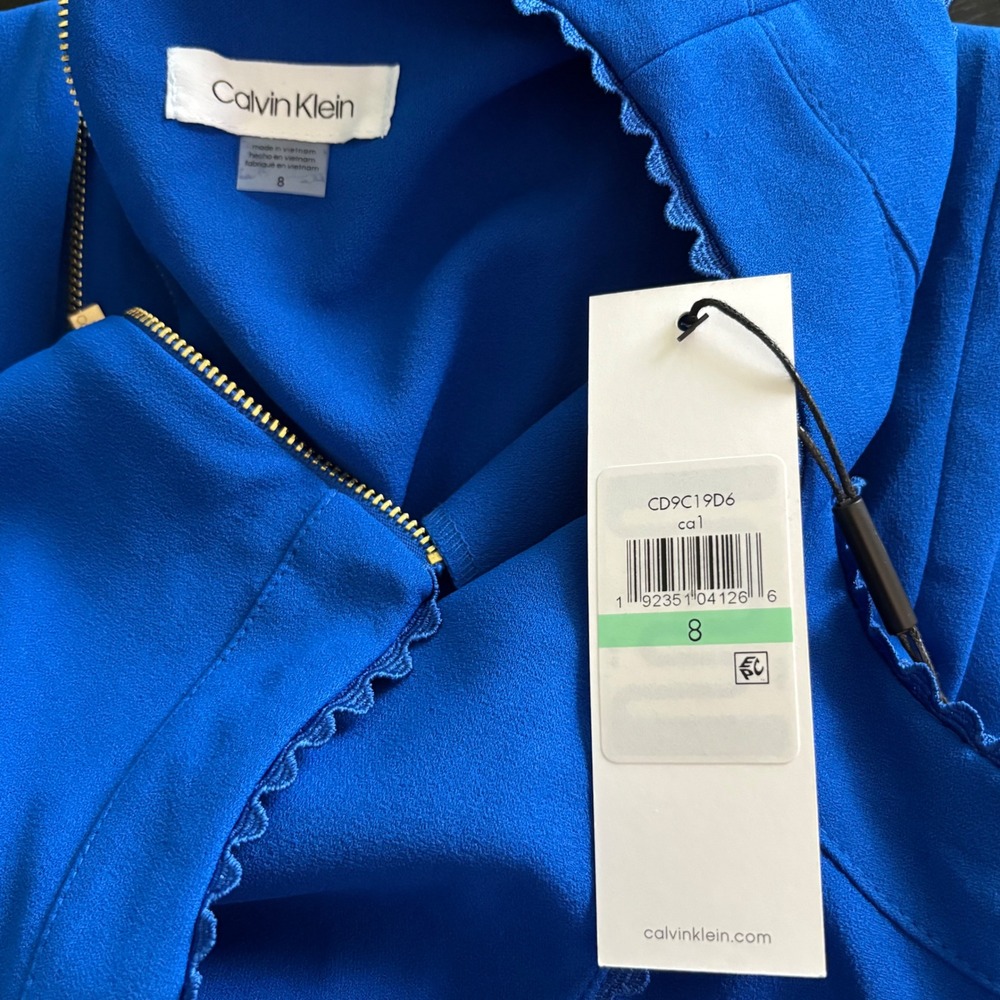 Calvin Klein Royal Blue Scalloped Fit Flare Dress CD9C19D6 NWT 8 - Picture 6 of 6